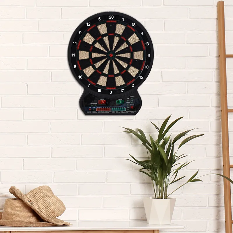 Homcom LED Dartboard Electronic Scoreboard 8 Players 27 Games Fun w/ 12 Darts in Black Black