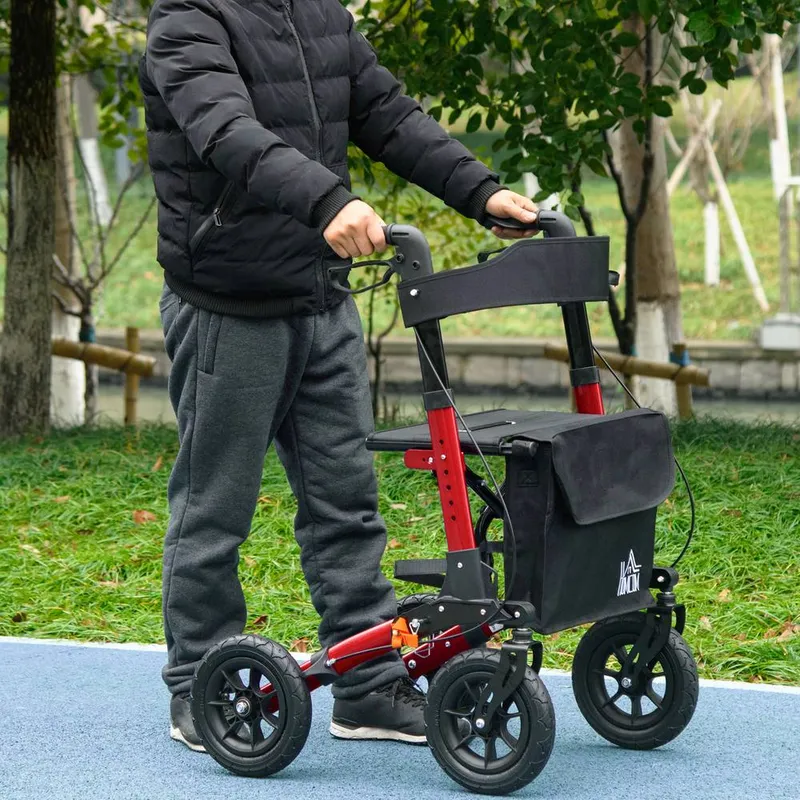 Homcom Lightweight Walking Frame with Adjustable Handle, Red Red