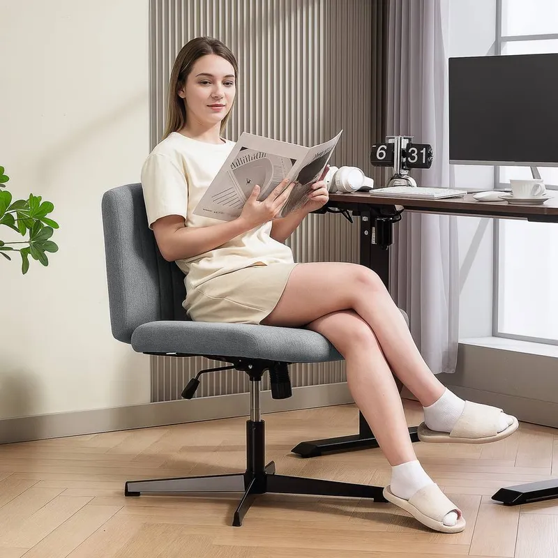 Homcom Linen Criss Cross Legged Office Chair with Tilt Function in Grey - Grey