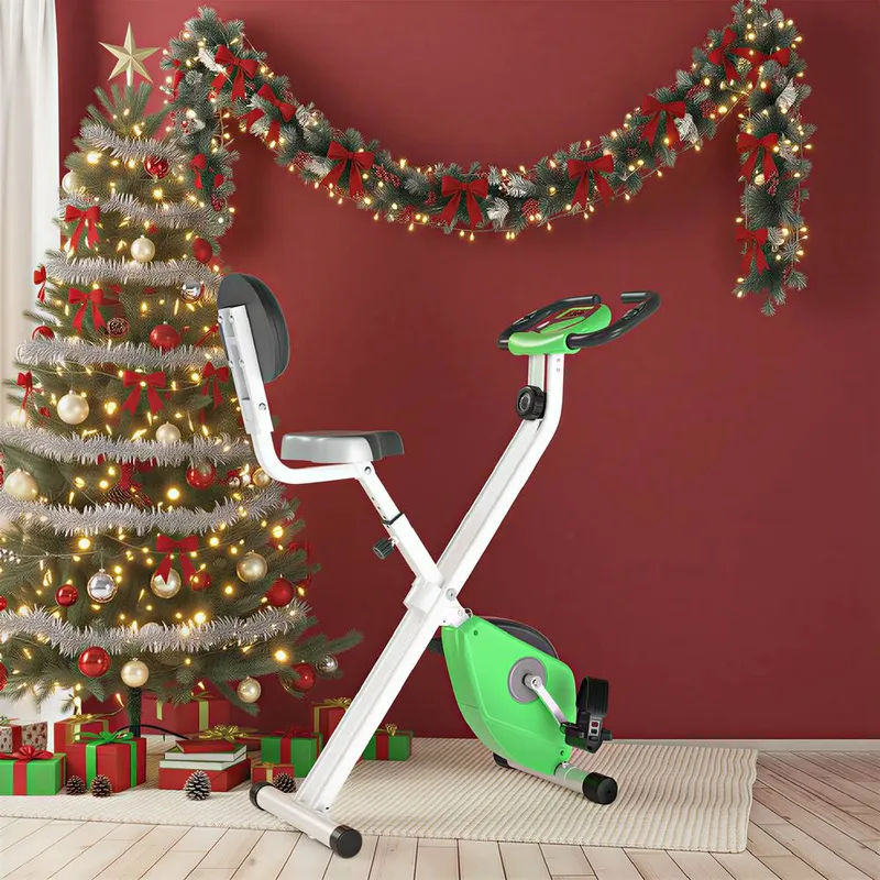 Homcom Magnetic Resistance Exercise Bike Foldable LCD Adjustable Seat Green Green
