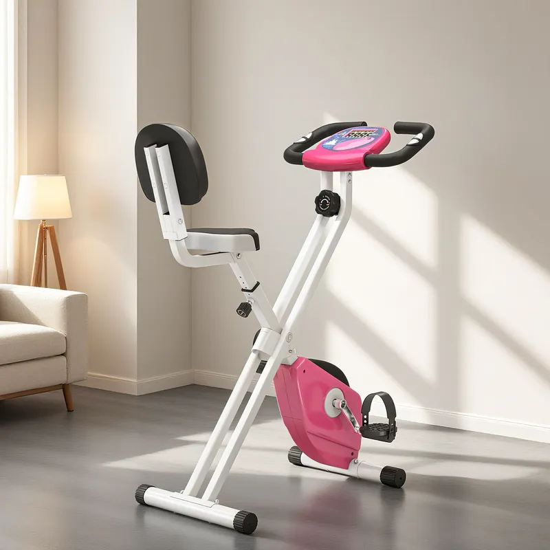 Homcom Magnetic Resistance Exercise Bike Foldable LCD Adjustable Seat in Pink Pink