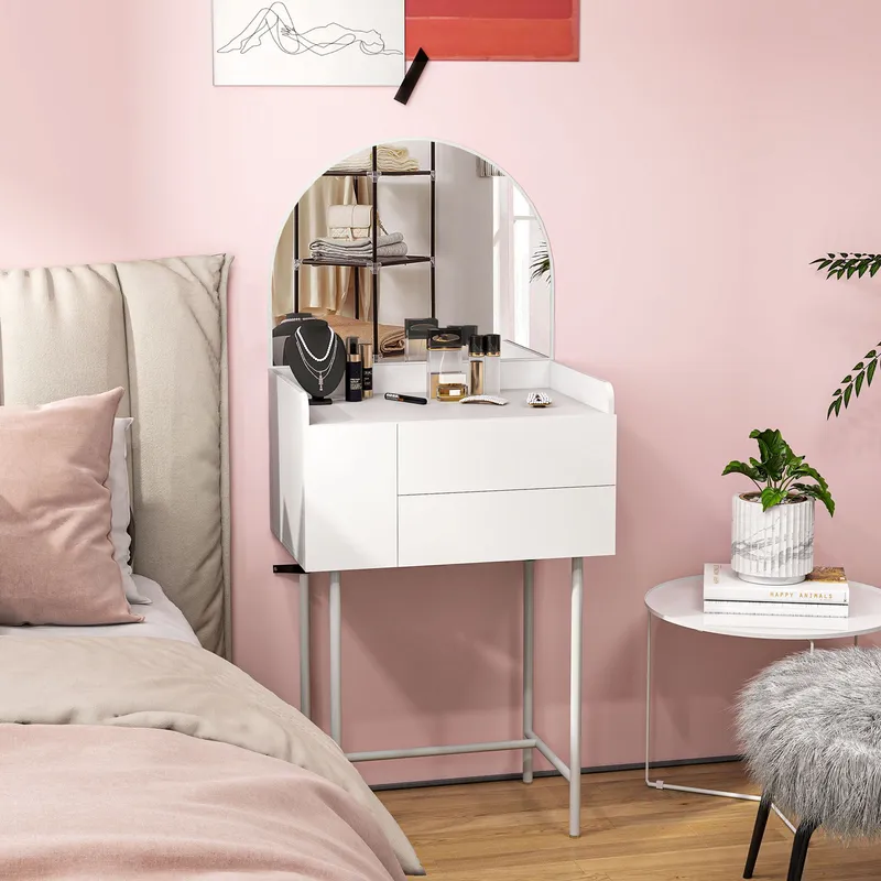 Homcom - Makeup Vanity Table with Mirror Drawers Modern Dressing Table White