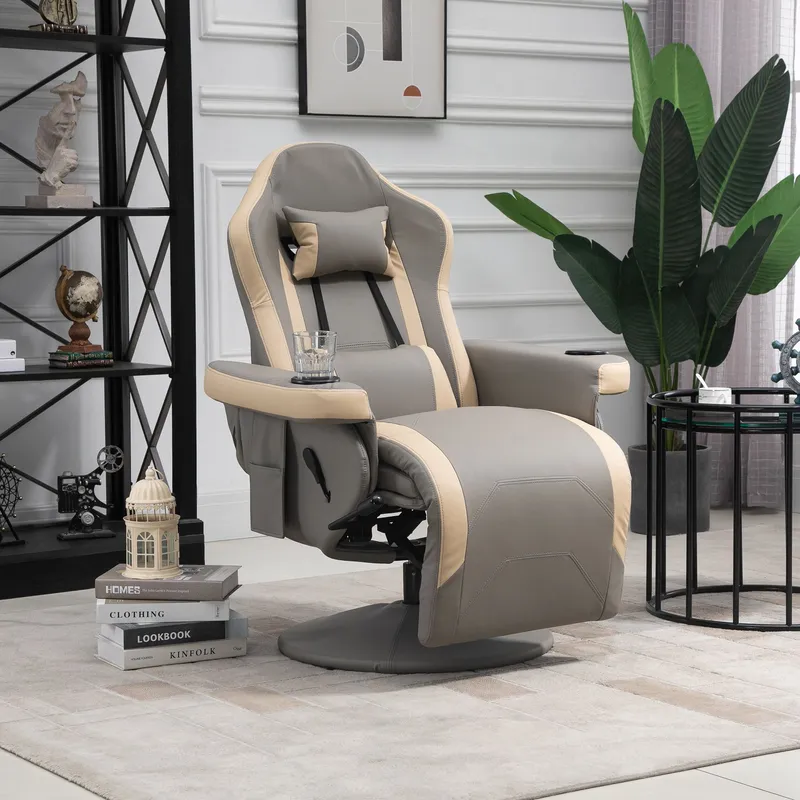 Homcom Manual Recliner Armchair PU Sofa Chair w/ Footrest & 135° Reclining in Grey - Grey