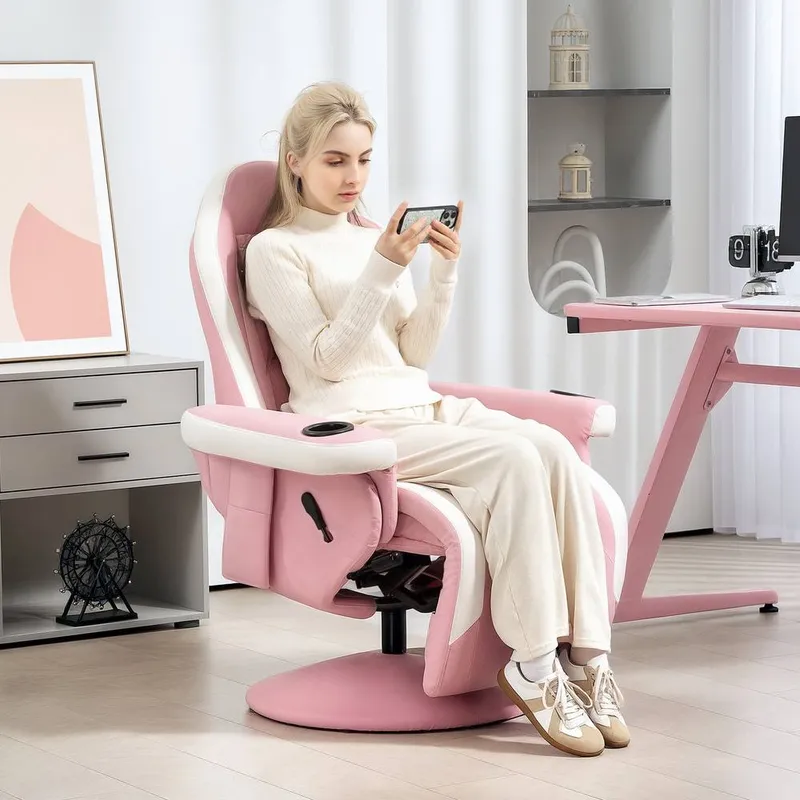 Homcom Manual Recliner Armchair PU Sofa Chair w/ Footrest & 135° Reclining in Pink - Pink