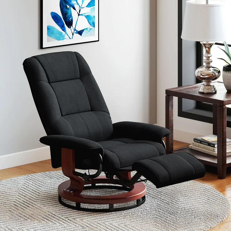Homcom Manual Recliner Swivel Reclining Chair with Footrest Armrests, Black Size: Armchair Black Armchair