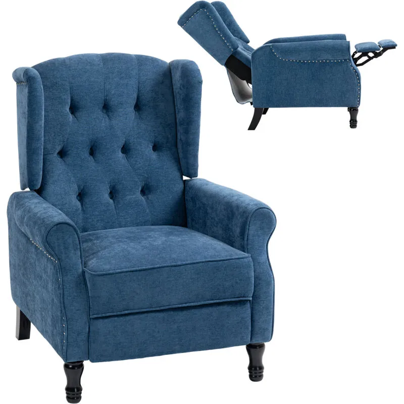 Homcom - Manual Reclining Armchair Recliner with Footrest Royal Blue