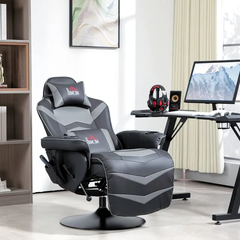 Homcom Massage Recliner Chair with Remote, PU Leather Recliner Armchair Grey - Grey