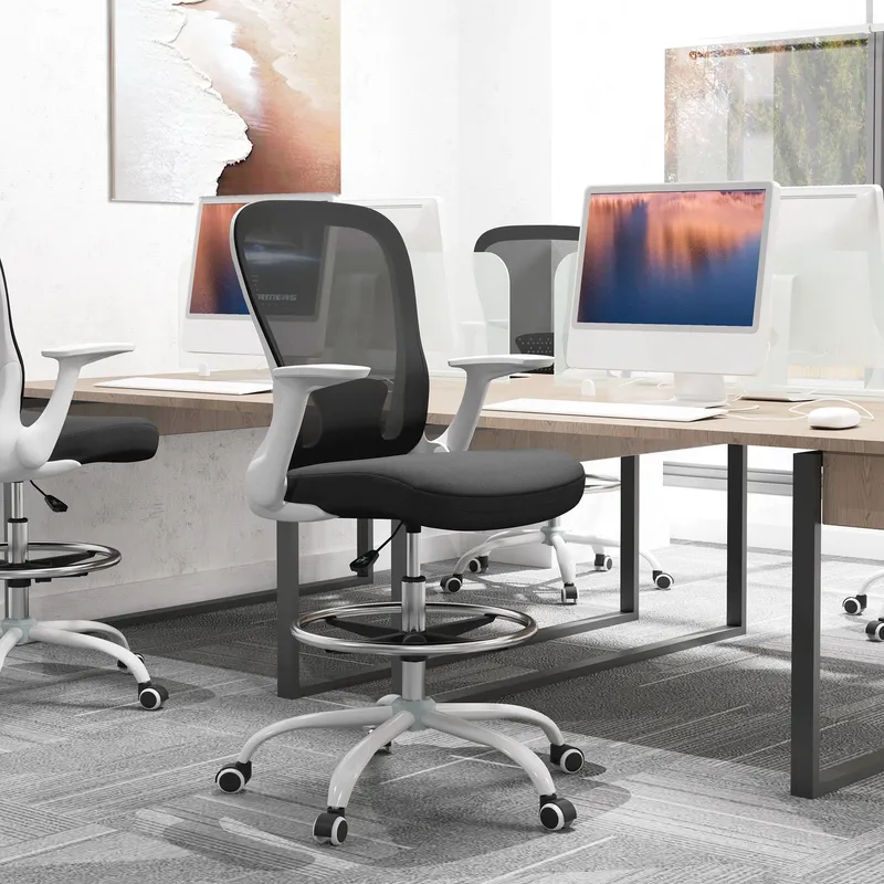 Homcom Mesh Draughtsman Chair, Ergonomic Drafting Chair in Black Black