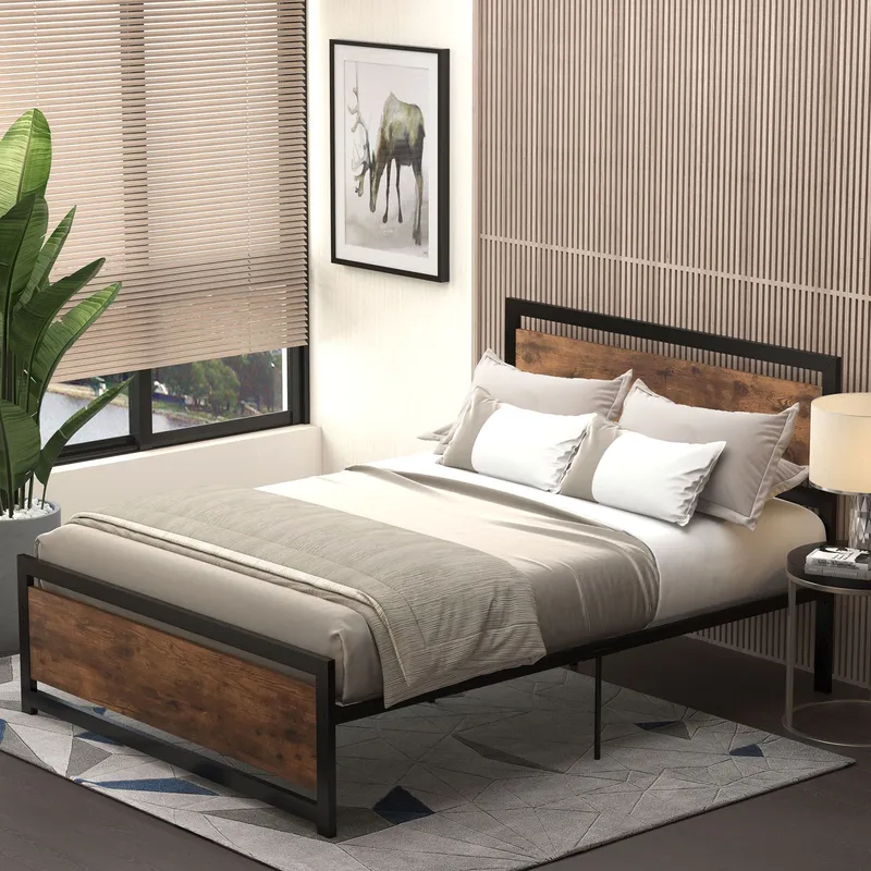 Homcom Metal Bed Frame w/ Headboard & Footboard in Black Size: Single Black Single