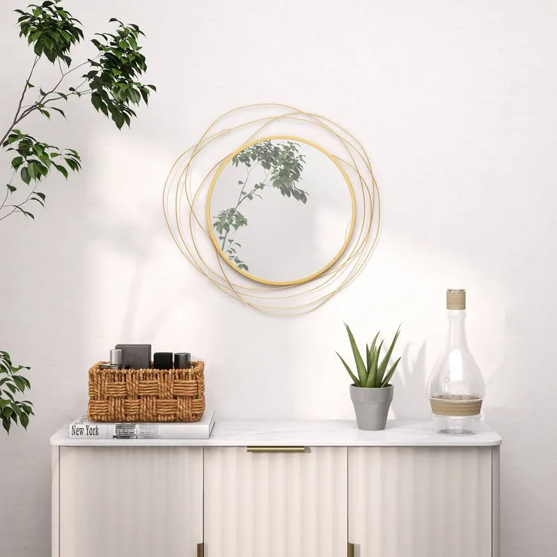 Homcom Metal Wall Art 65cm Round Mirror for Living Room Dining Room in Gold Gold