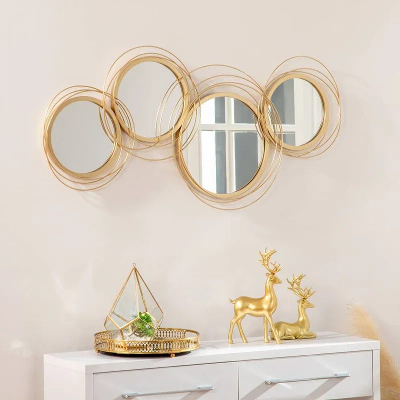 Homcom Metal Wall Art Decorative Mirror Decor Modern Wall Sculpture in Gold - Gold