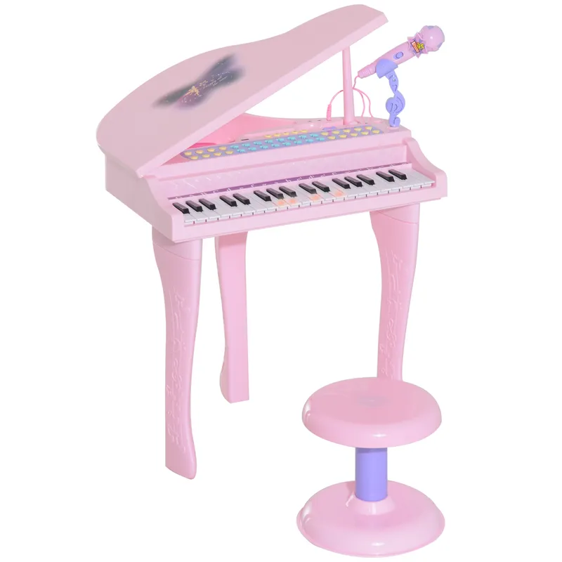 Homcom Mini Electronic Piano with Stool, Educational Musical Instrument, Interactive Play, Pink Aosom UK