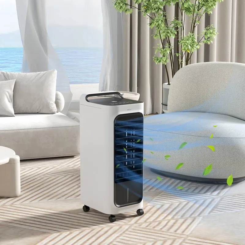 Homcom Mobile Air Cooler for Home Office, with Oscillation, Ice Packs in White - White