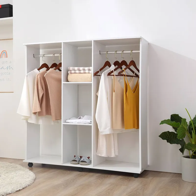 Homcom Mobile Double Open Wardrobe w/ Clothes Hanging Rail Colthing in White White