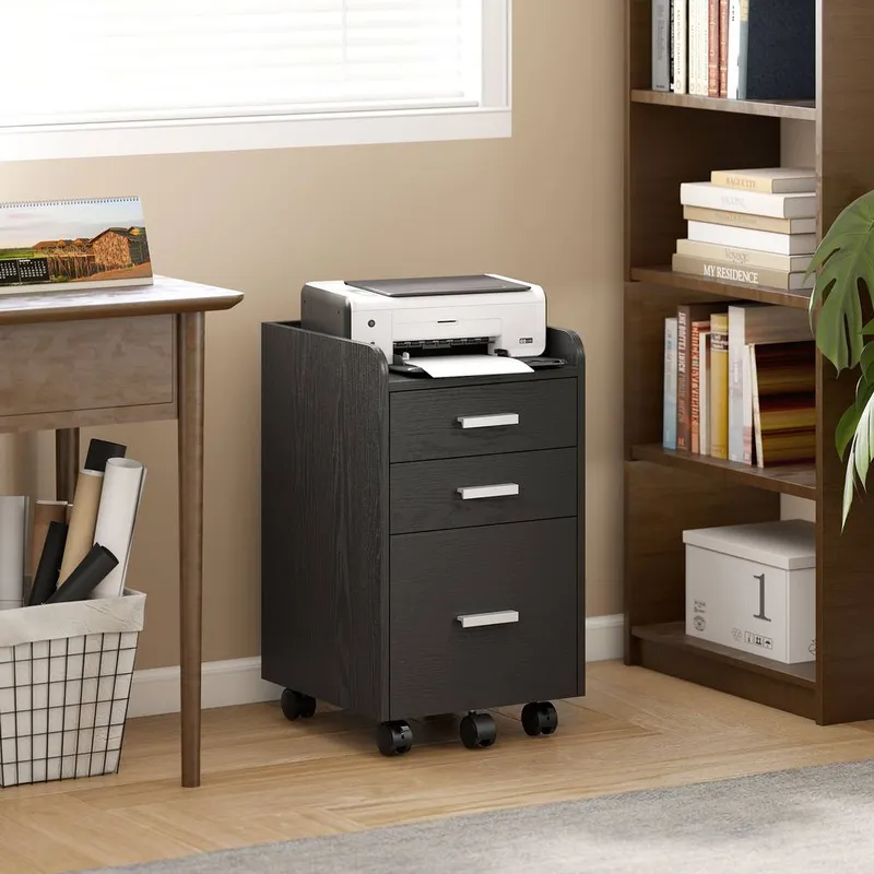 Homcom Mobile Filing Cabinet, File Cabinet with 3 Drawers, Black - Black