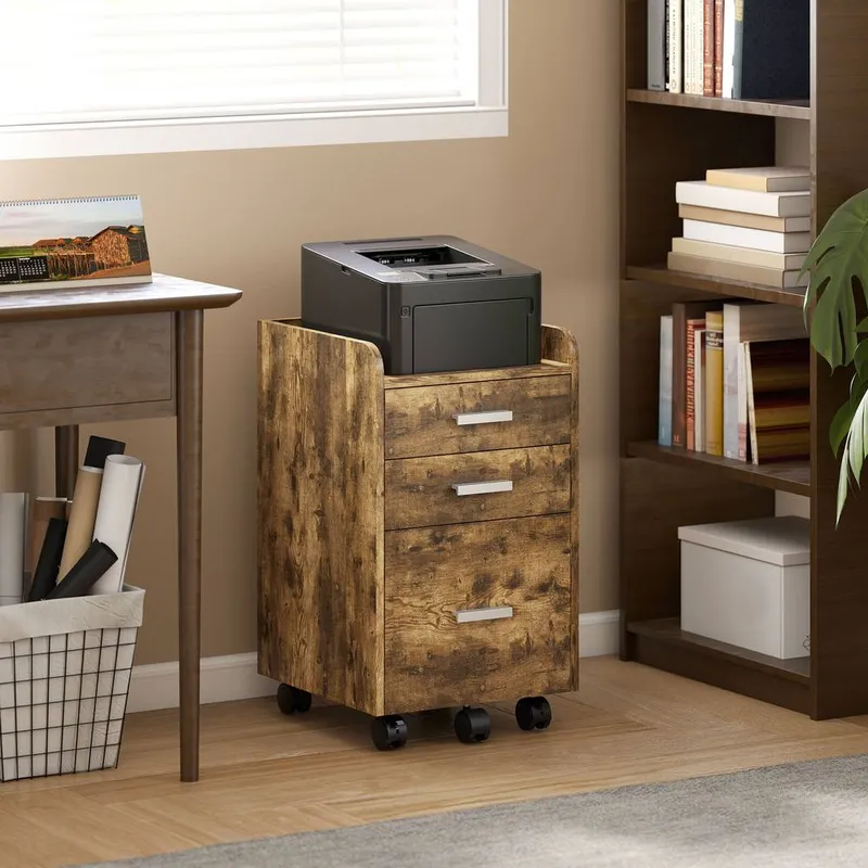 Homcom Mobile Filing Cabinet, File Cabinet with 3 Drawers, Rustic Brown