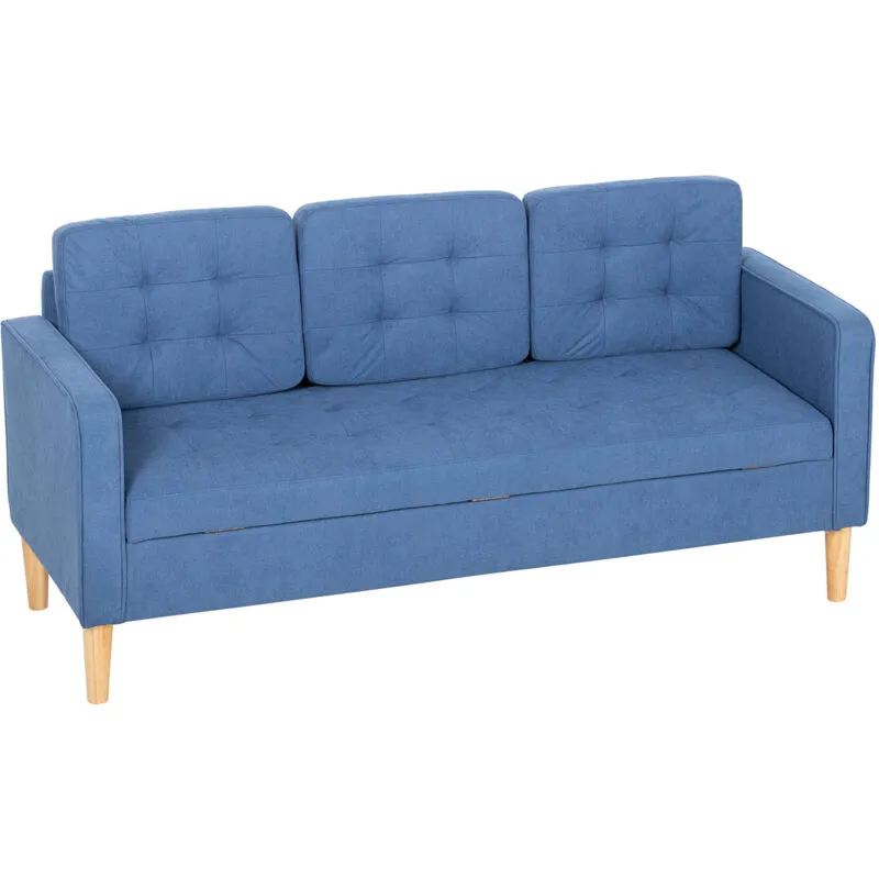 Homcom Modern 3 Seater Sofa with Hidden Storage and Rubber Wood Legs, Blue