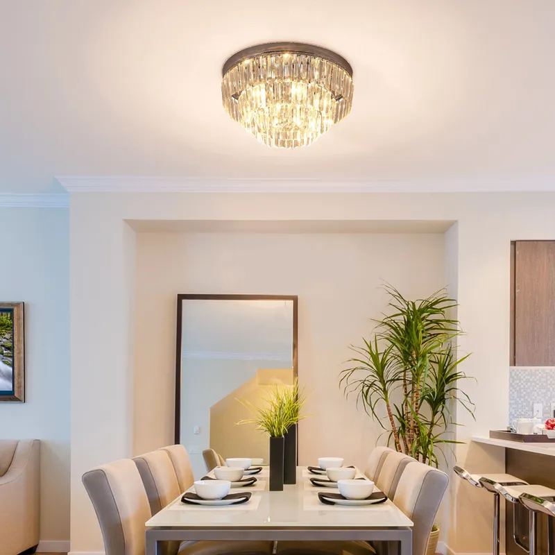 Homcom - Crystal Chandelier Flush Mount Ceilings Lighting Fixture for Living Room