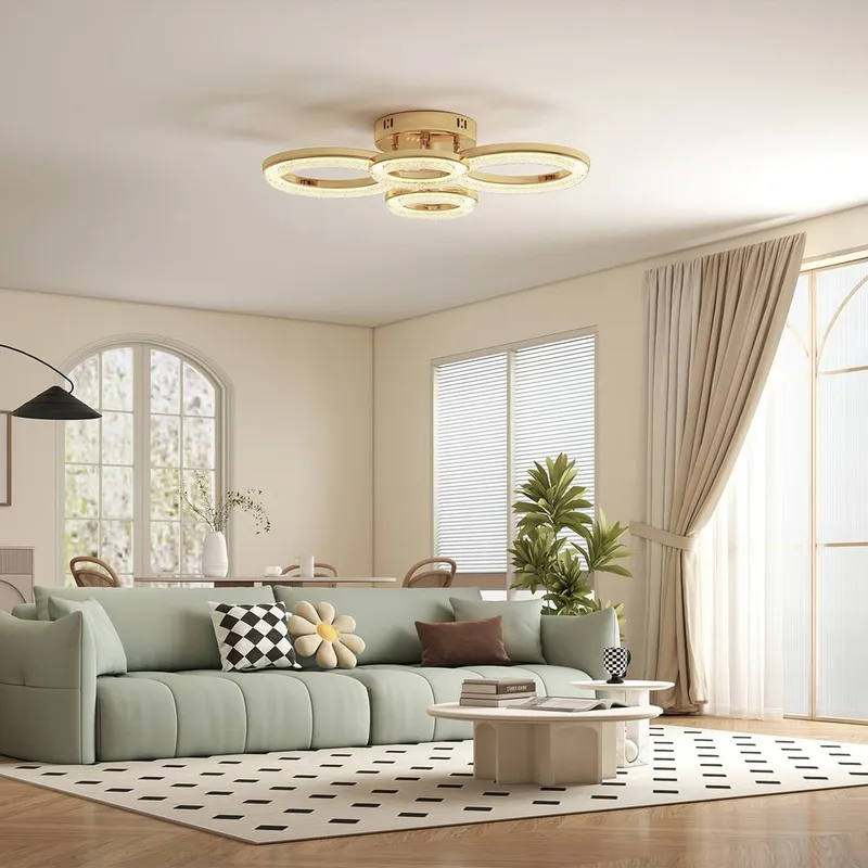 Homcom Modern 4-Ring Flush Mount Ceiling Light, LED Ceiling Light, Gold - Gold