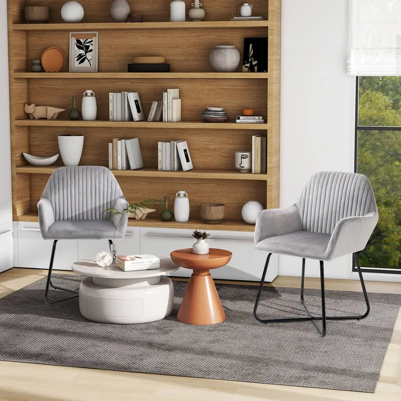 Homcom Modern Accent Chair Velvet Upholstered Lounge Armchair Set of 2 in Grey - Grey
