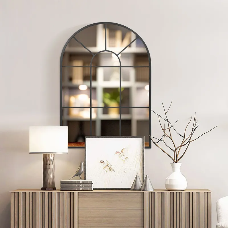 Homcom Modern Arched Window Wall Mirror for Living Room Bedroom in Black Black