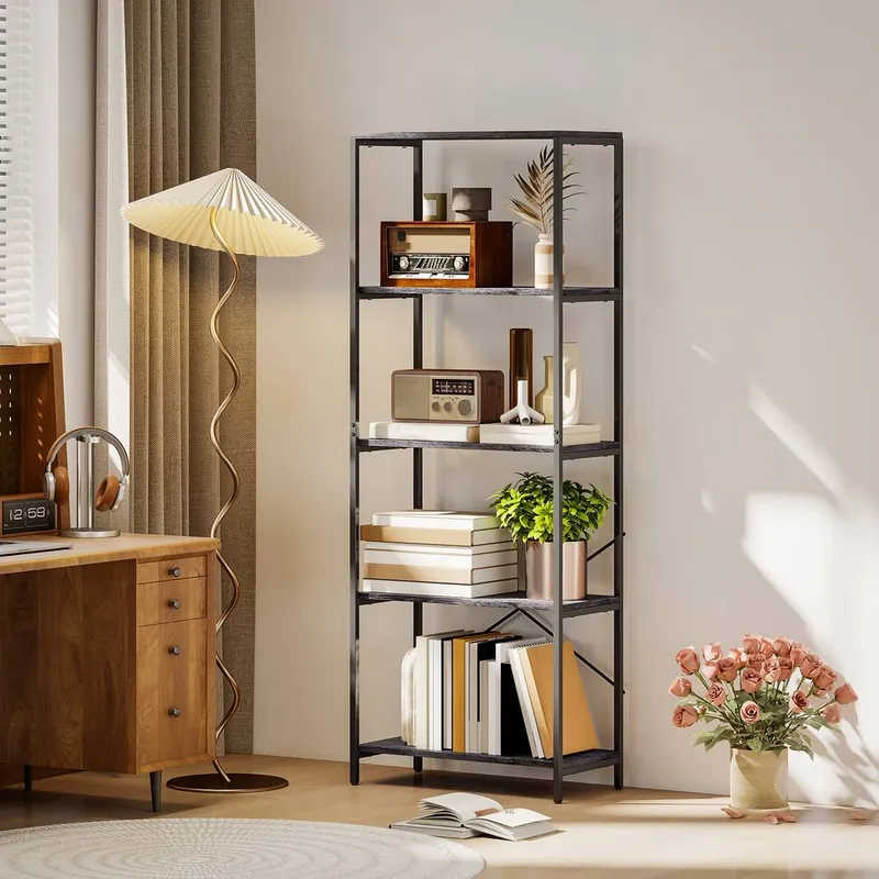 Homcom Industrial Bookshelf, Freestanding Bookcase, Dark Grey and Black