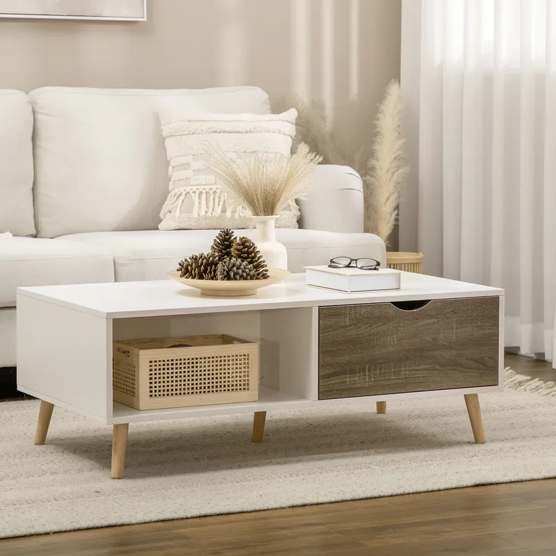 Homcom Modern Coffee Tables for Living Room w/ Storage Shelves, White White