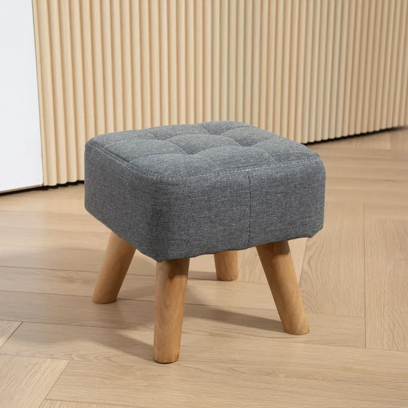 Homcom Modern Footstool, Fabric Foot Rest with Rubber Wood Legs in Grey Grey