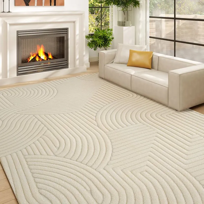 Homcom Modern Geometric Rug, Thick Plush, Non-Slip, 160 x 120 cm – Cream Size: 160cm x 120cm - Cream