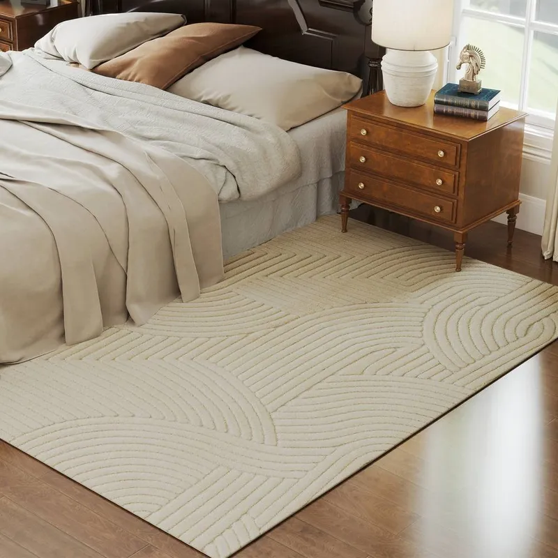 Homcom Modern Geometric Rug, Thick & Plush, Non-Slip, 230 x 160 cm - Cream Size: 230 cm x 160 cm Cream 230 cm x 160 cm