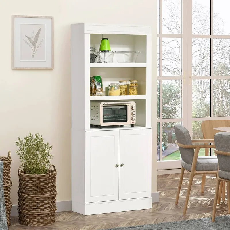 Homcom Modern Kitchen Cupboard Freestanding Sideboard with 6 Tier Shelving in White White