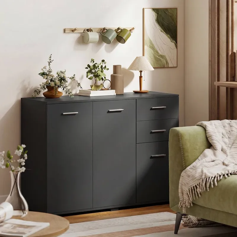 Homcom Modern Sideboard Kitchen Storage Cabinet in Black - Black