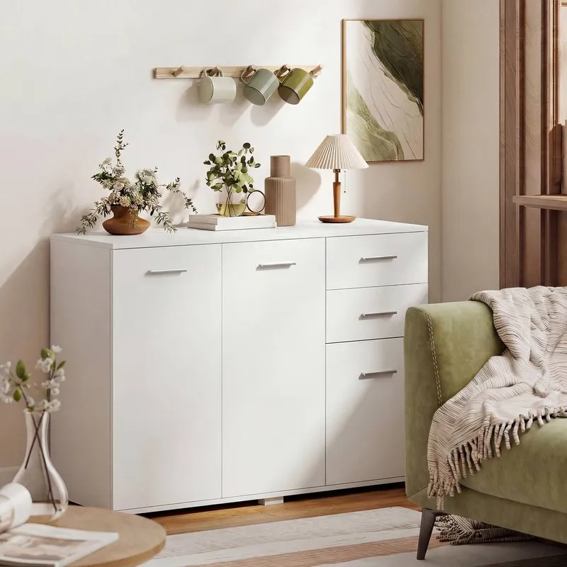 Homcom Modern Sideboard Kitchen Storage Cabinet in White - White