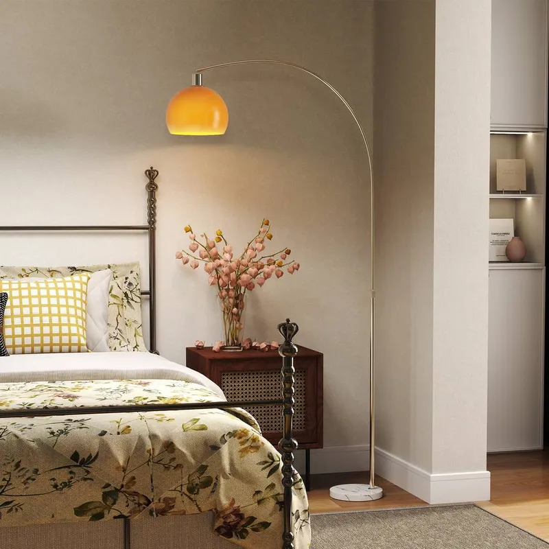 Homcom Modern Standing Lamp with Shade & Foot Switch, Orange - Orange