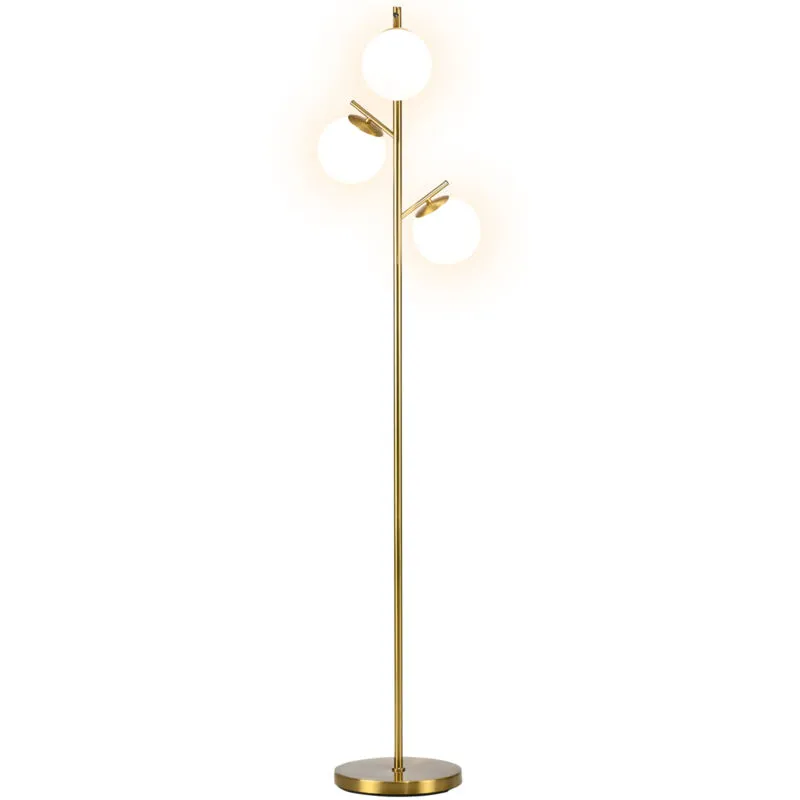 Homcom Modern Tree Floor Lamp with 3 Light, for Living Room Bedroom in Gold - Gold