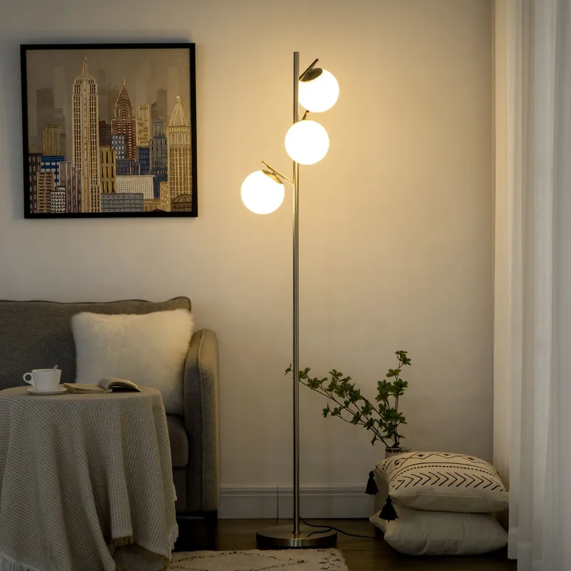 Homcom Modern Tree Floor Lamp with 3 Light, for Living Room Bedroom in Silver Silver