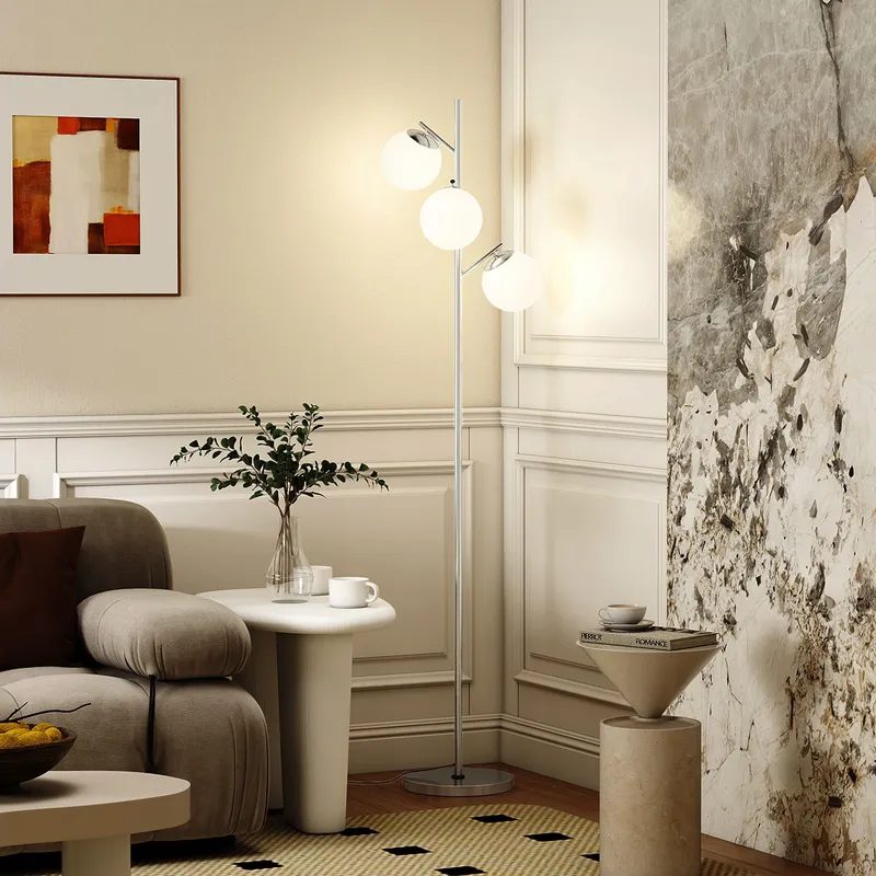 Homcom Modern Tree Floor Lamp with 3 Light, for Living Room Bedroom in Silver - Silver