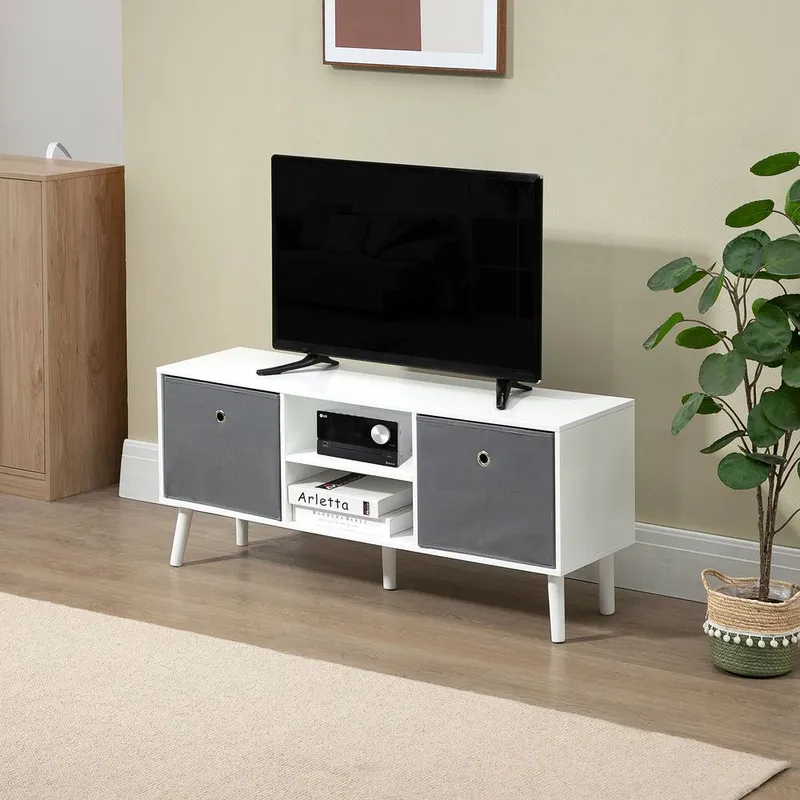 Homcom Modern TV Cabinet Stand w/ Shelves & Drawers, Bedroom in White - White