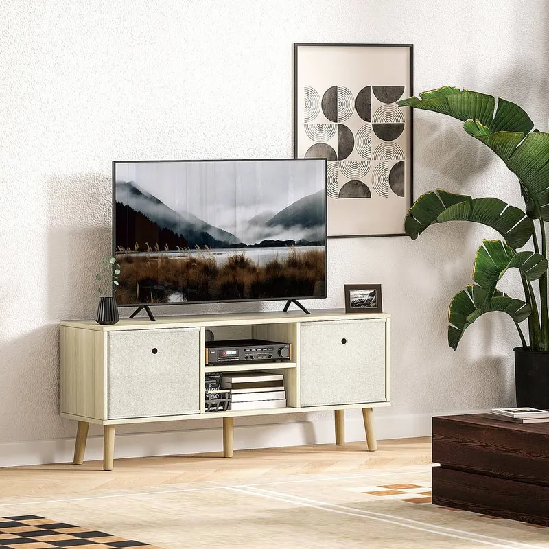 Homcom Modern TV Cabinet Stand w/ Shelves & Drawers, Bedroom Natural Natural