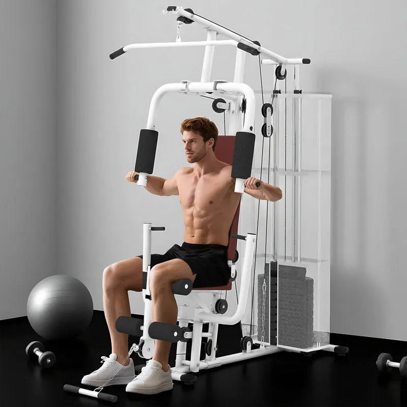 Homcom Multifunction Home Gym Weight Training Workout Station in White White
