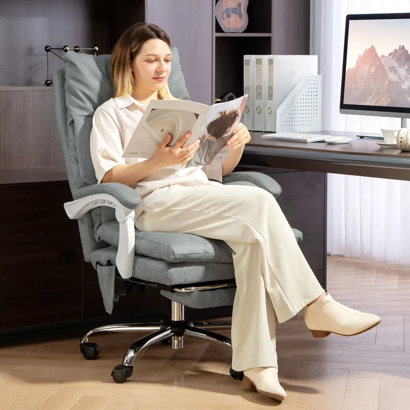 Homcom Office Chair with Adjustable Lumbar Support, Computer Chair, Grey - Grey