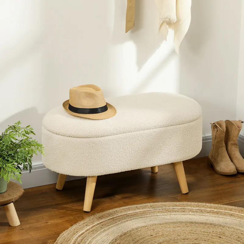 Homcom Ottoman Storage Bench for Hallway, Living Room in Cream Cream