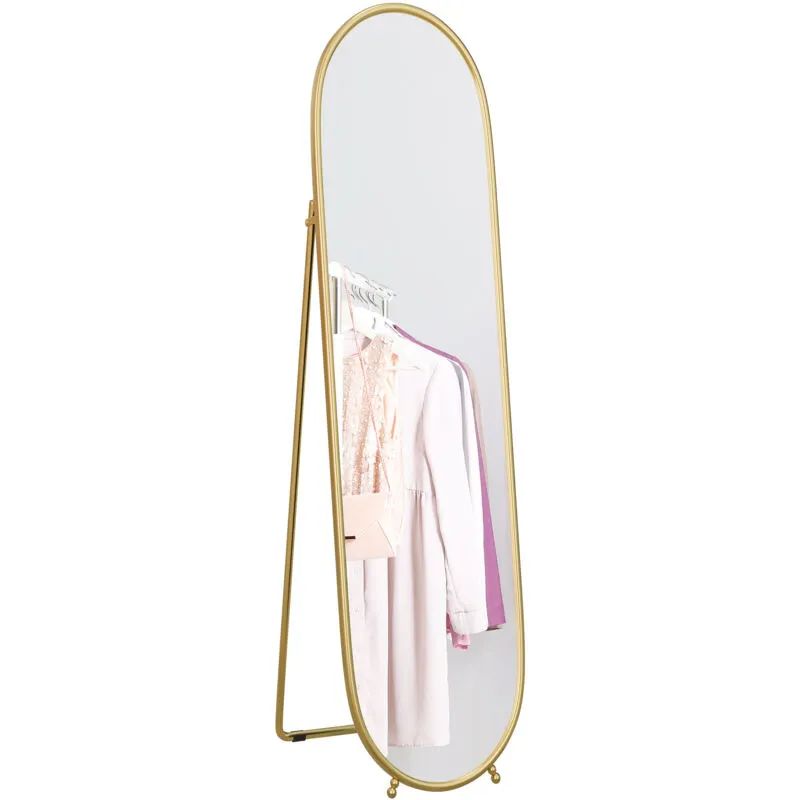 Homcom - Oval Full Length Mirror with Metal Frame Hanging or Leaning Gold