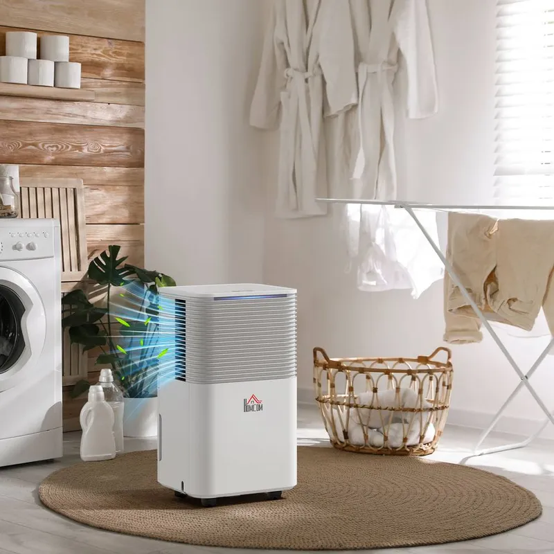 Homcom Portable Quiet Dehumidifier for Laundry, Electric Air De-Humidifier in White White
