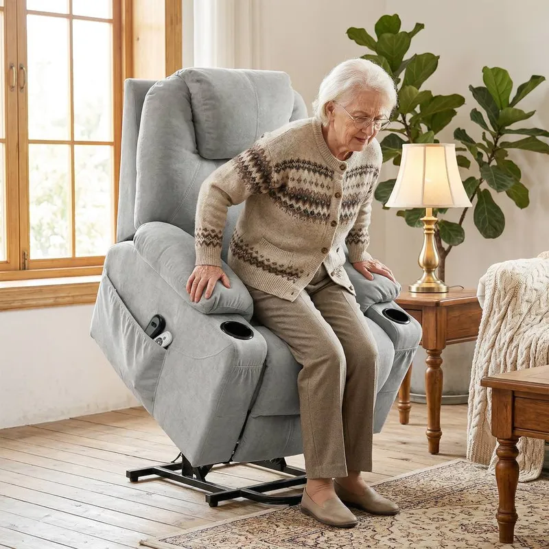Homcom Power Lift Recliner Chair with Vibration Massage, Light Grey Light Grey