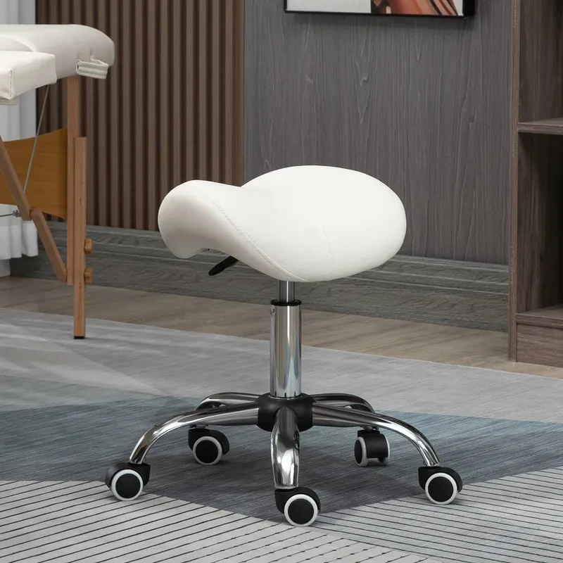 Homcom PU Leather Saddle Stool w/ Moulded Padded Seat Adjustable Height in Cream Cream