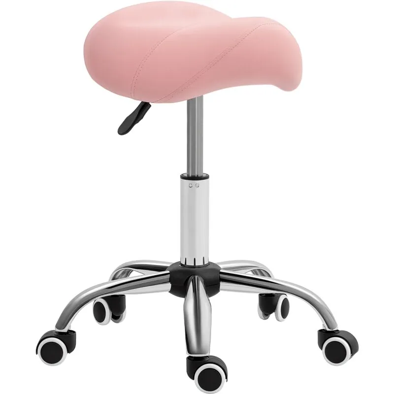 Homcom - pu Leather Saddle Stool w/ Moulded Padded Seat Adjustable Height Pink