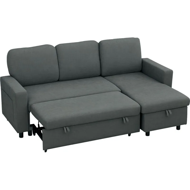 Homcom Pull Out Sofa Bed L Shape Corner Sofa w/ Reversible Chaise Dark Grey