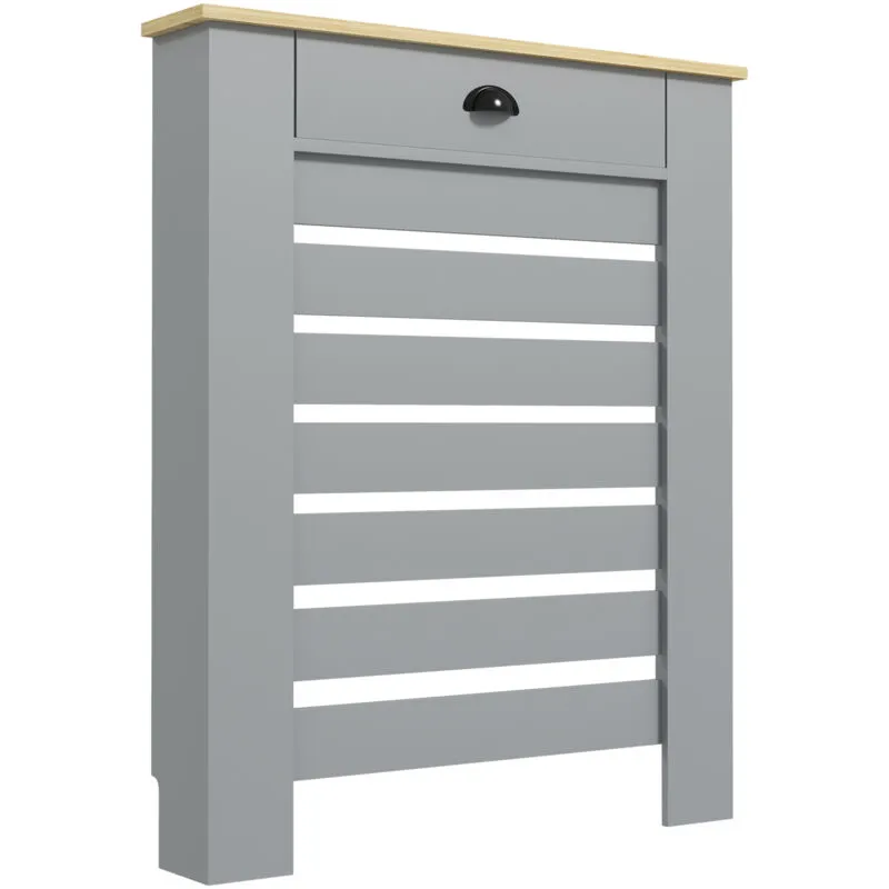 Homcom - Radiator Cover with Drawer, Horizontal Slat, 78cm, Grey