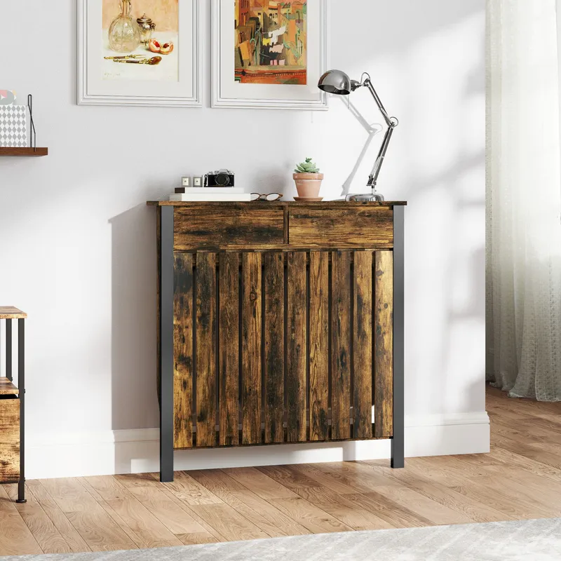 Homcom Radiator Cover with Drawer & Vertical Slats in Brown - Brown - Size: One Size